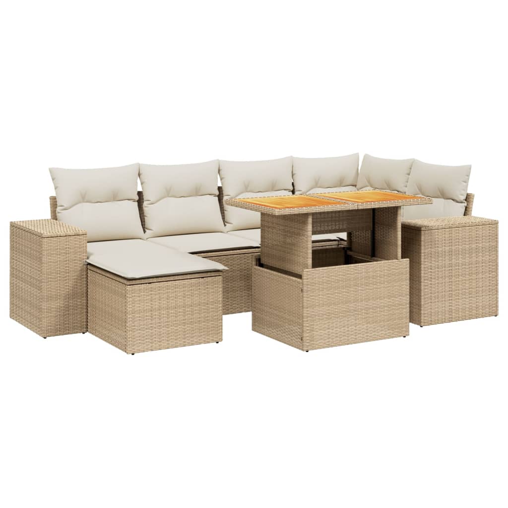 sofasæt til haven 7 dele med hynder polyrattan beige
