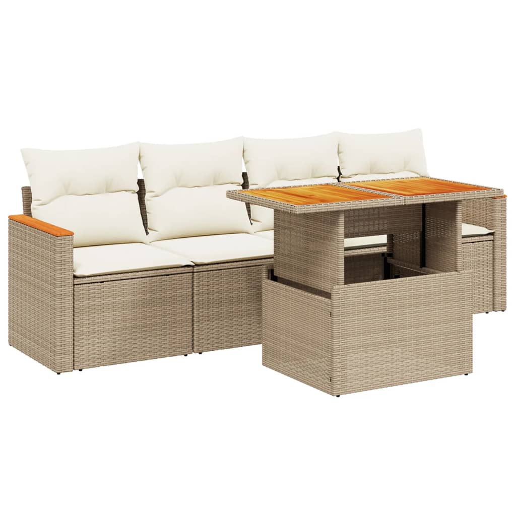 sofasæt til haven 5 dele med hynder polyrattan beige