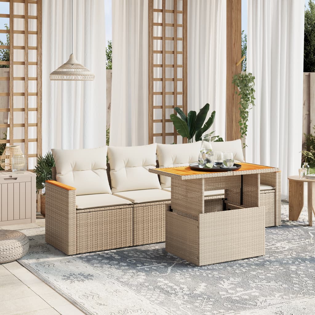 sofasæt til haven 5 dele med hynder polyrattan beige