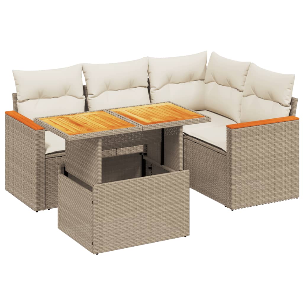 sofasæt til haven 5 dele med hynder polyrattan beige
