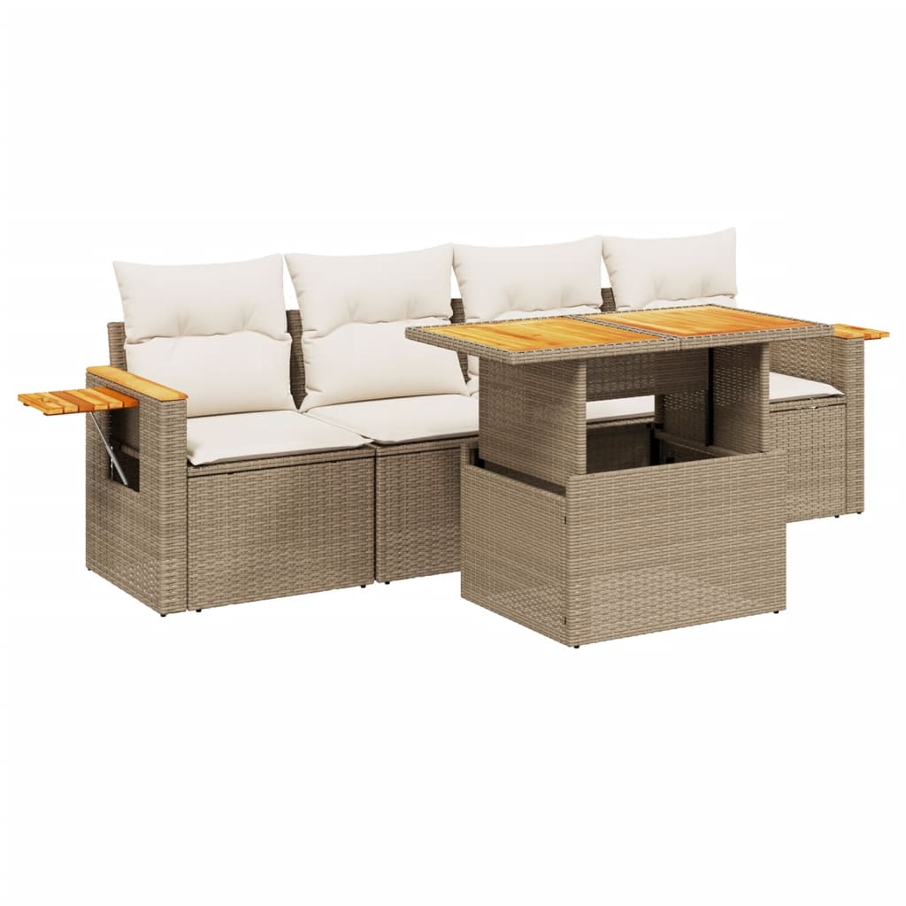 sofasæt til haven 5 dele med hynder polyrattan beige