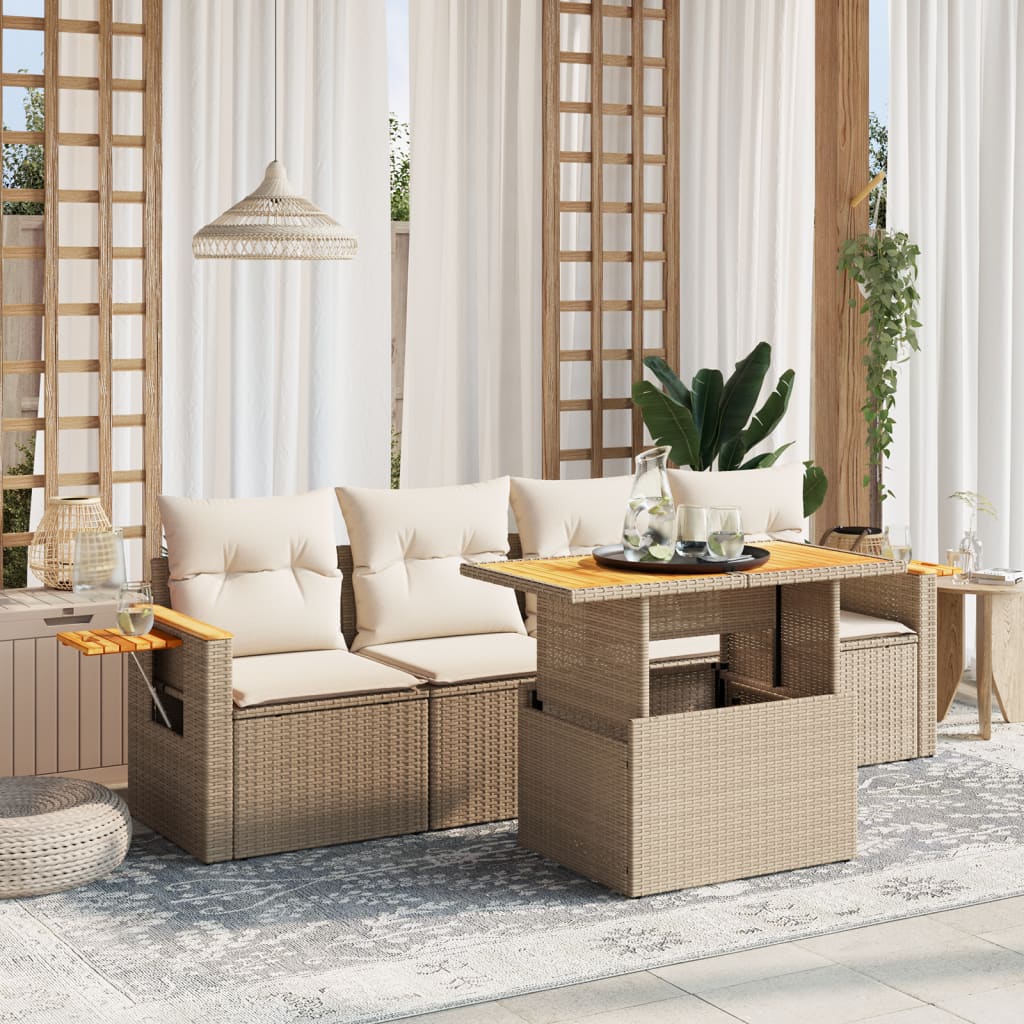 sofasæt til haven 5 dele med hynder polyrattan beige