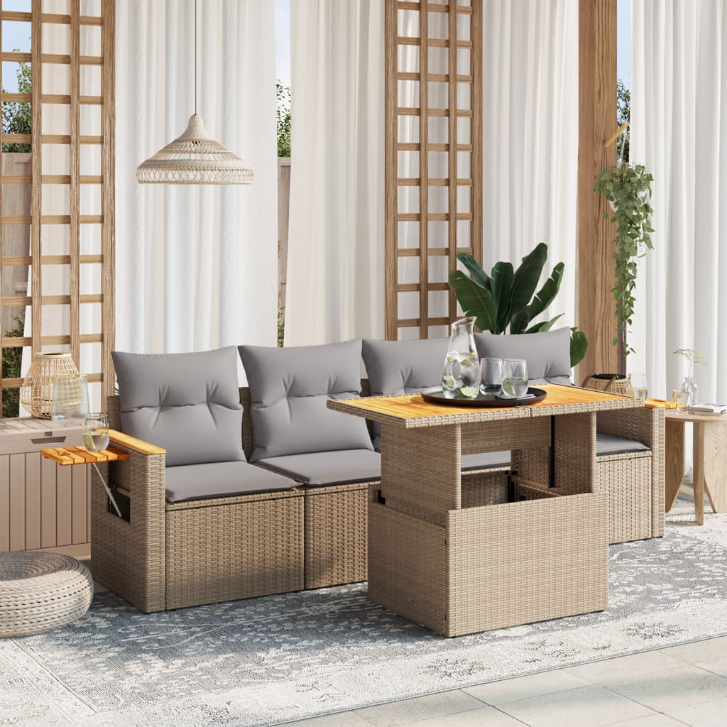 sofasæt til haven 5 dele med hynder polyrattan beige