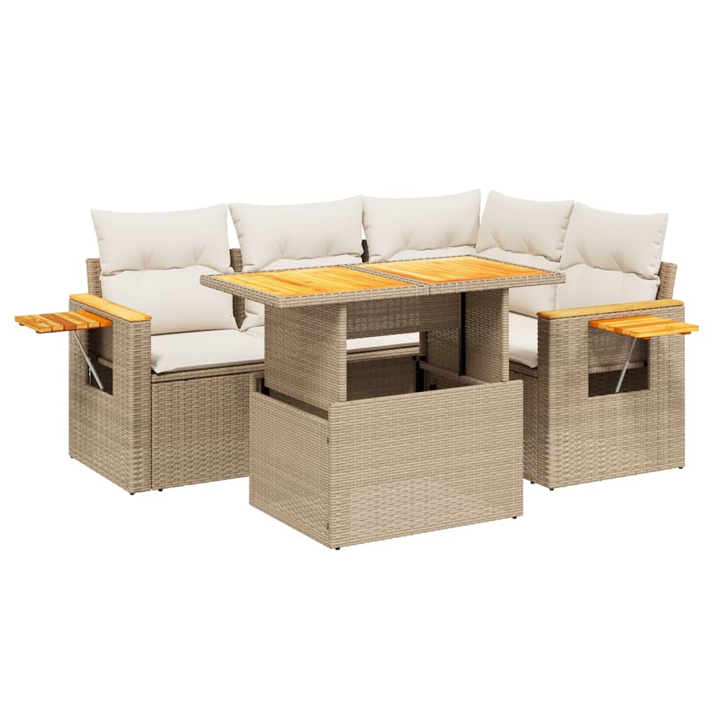 sofasæt til haven 5 dele med hynder polyrattan beige