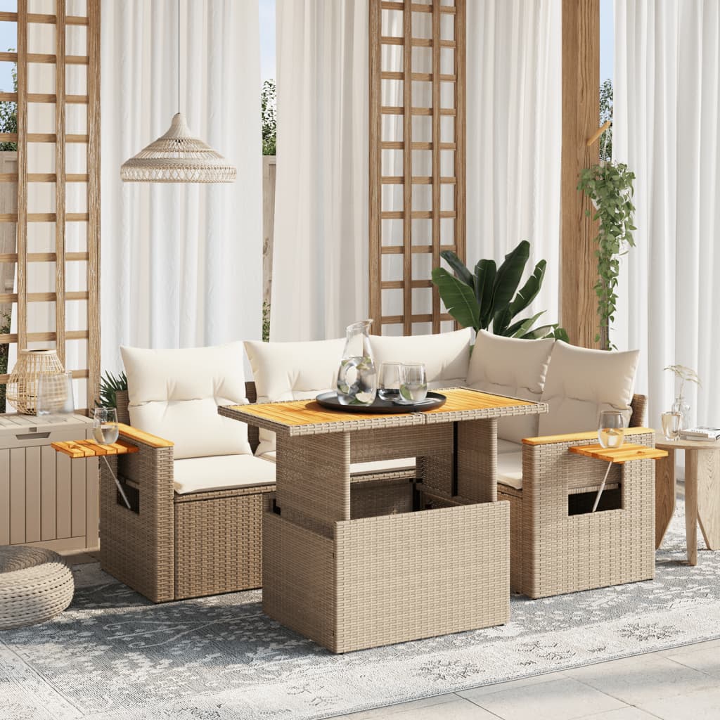 sofasæt til haven 5 dele med hynder polyrattan beige