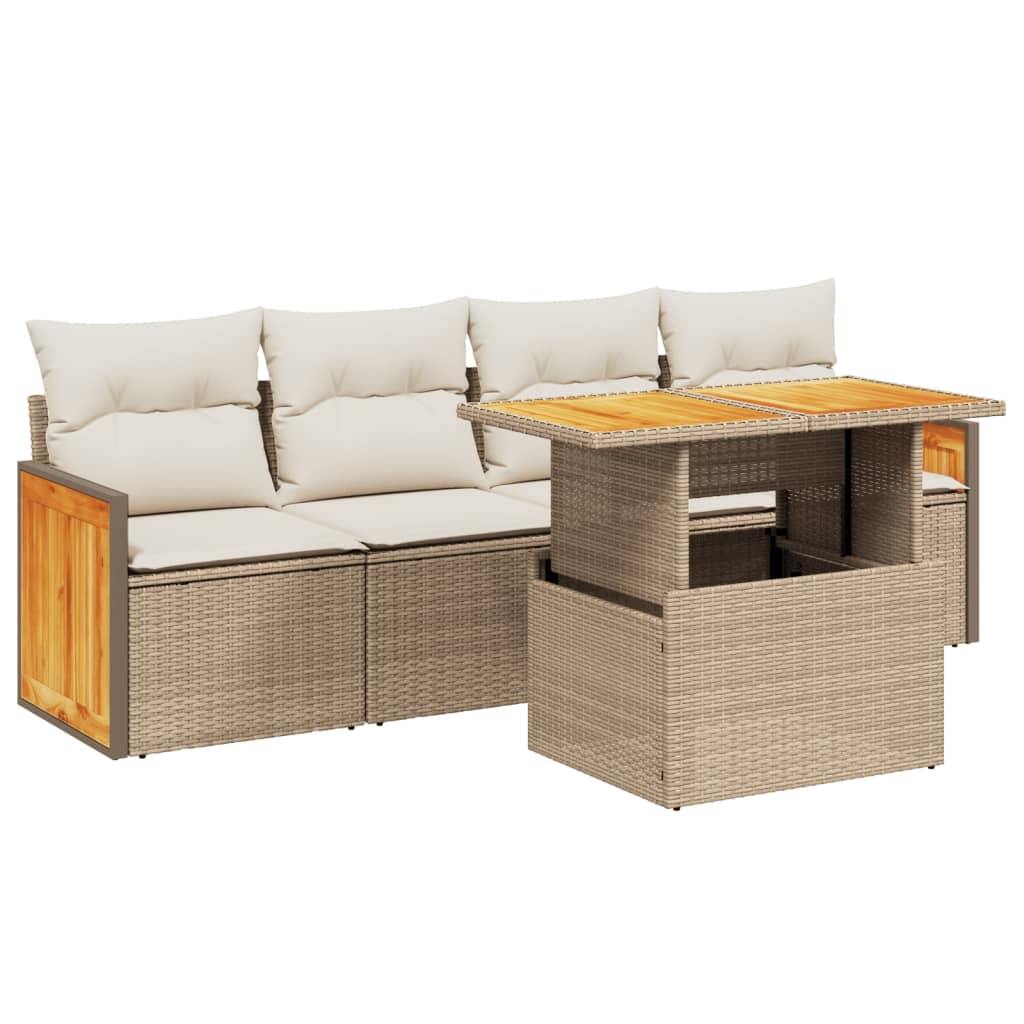 sofasæt til haven 5 dele med hynder polyrattan beige