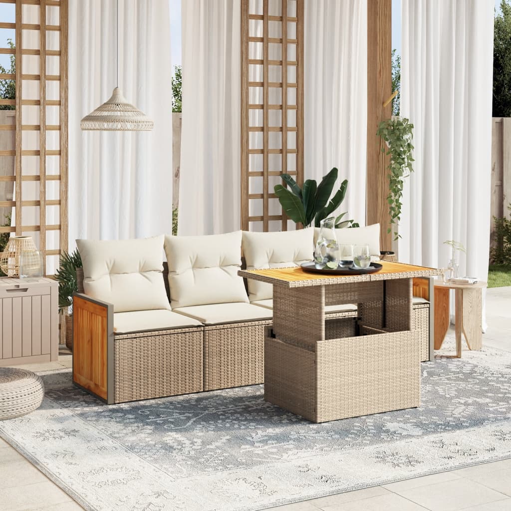 sofasæt til haven 5 dele med hynder polyrattan beige