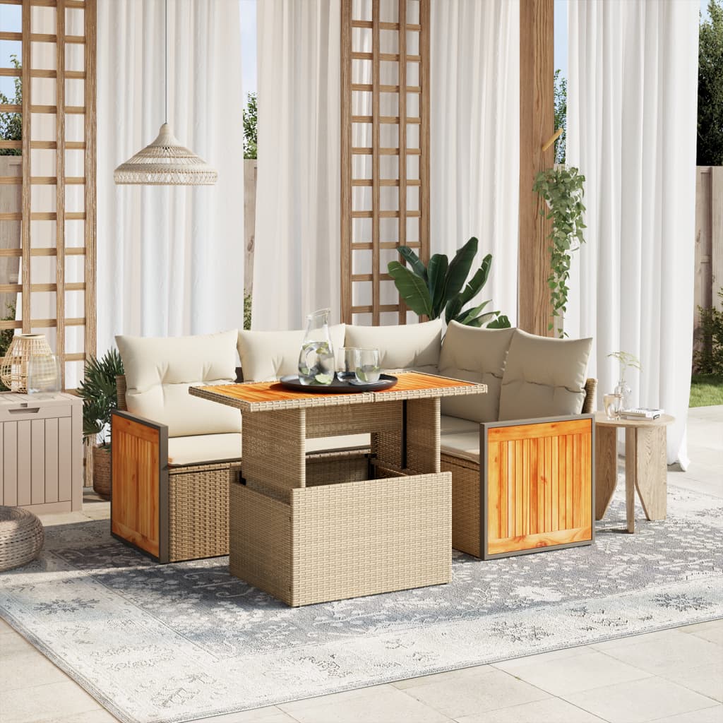 sofasæt til haven 5 dele med hynder polyrattan beige
