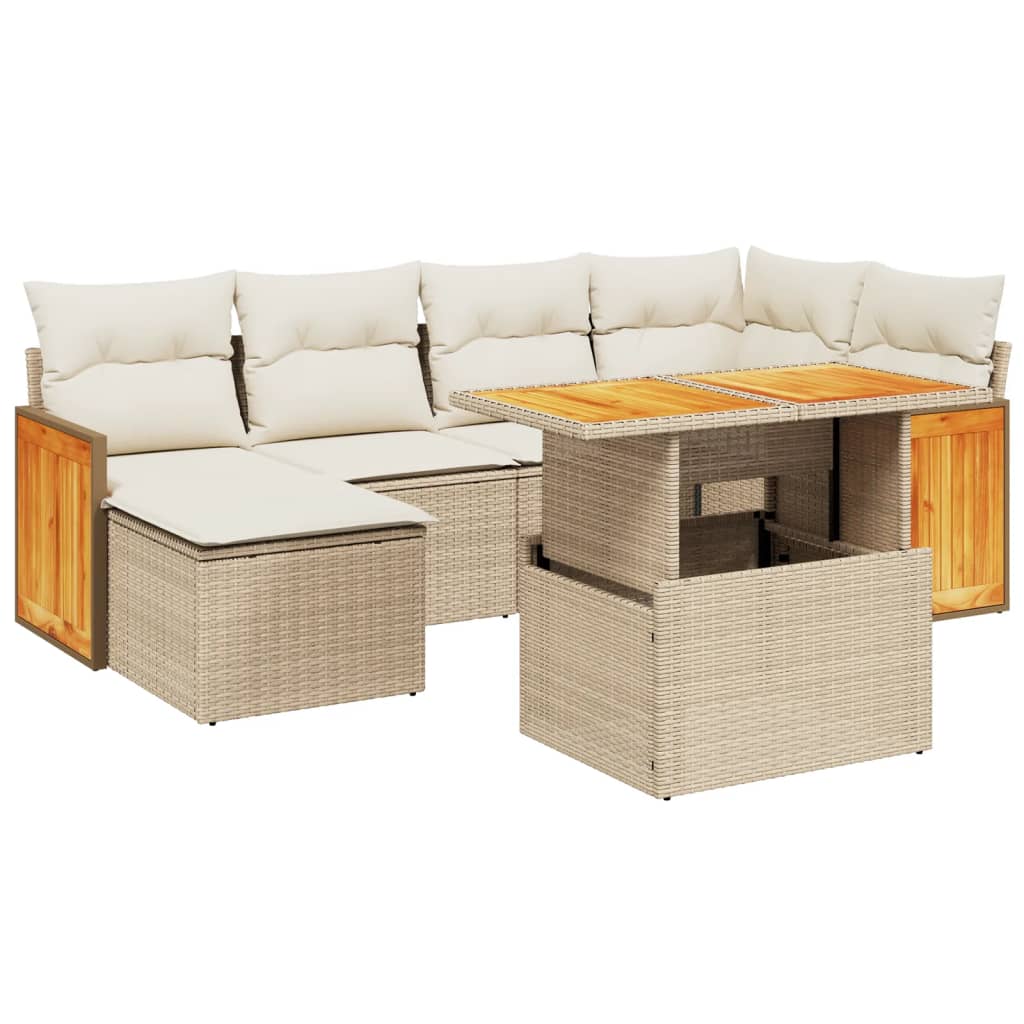sofasæt til haven 7 dele med hynder polyrattan beige