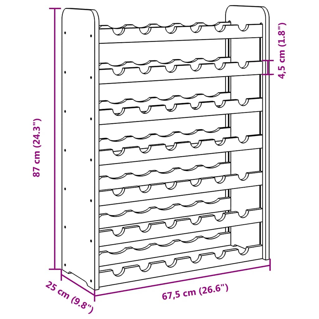 vinreol 67,5x25x87 cm massivt fyrretræ