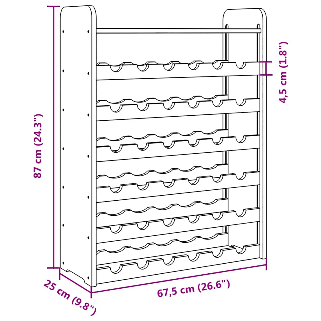 vinreol med topplade 67,5x25x87 cm massivt fyrretræ