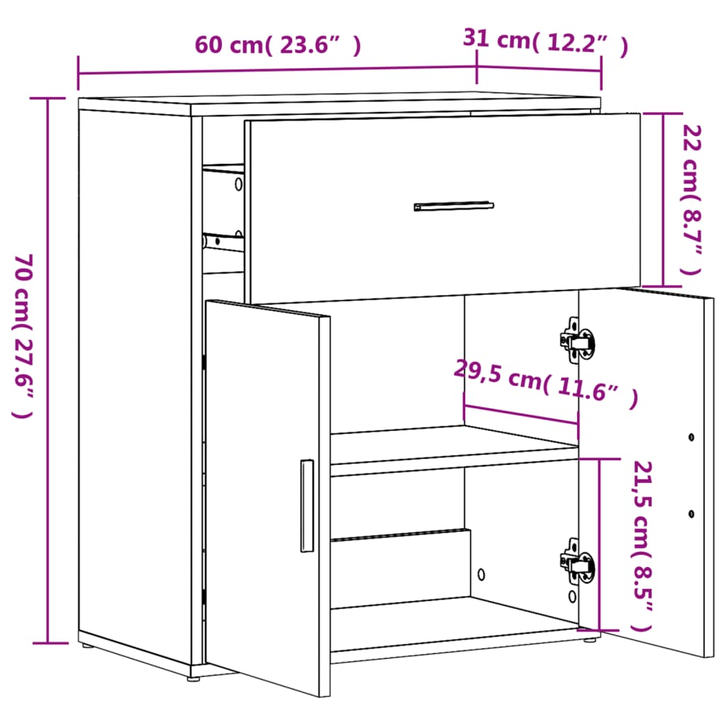 skænke 2 stk. 60x31x70 cm konstrueret træ sonoma-eg