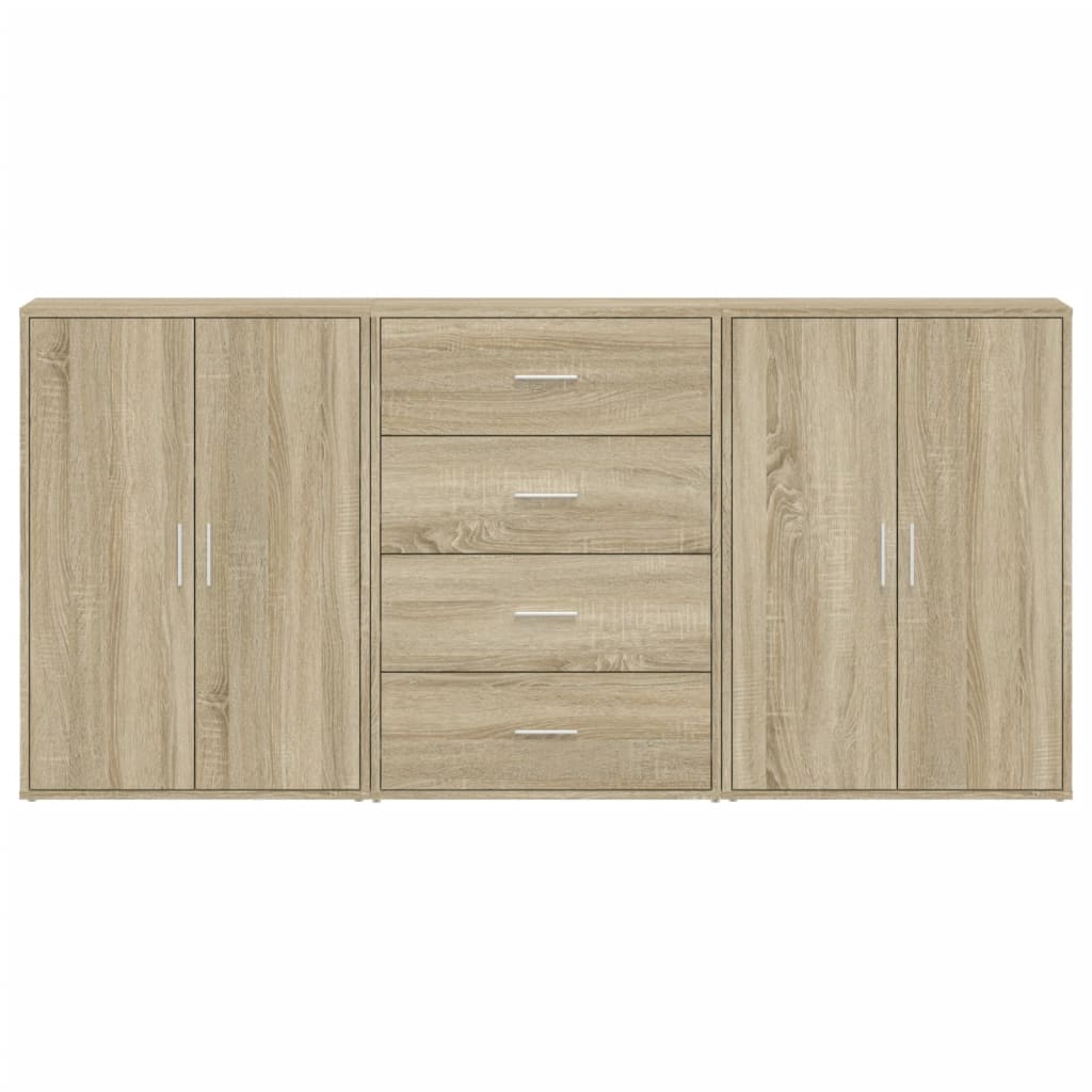 kommoder 3 stk. 60x31x84 cm konstrueret træ sonoma-eg