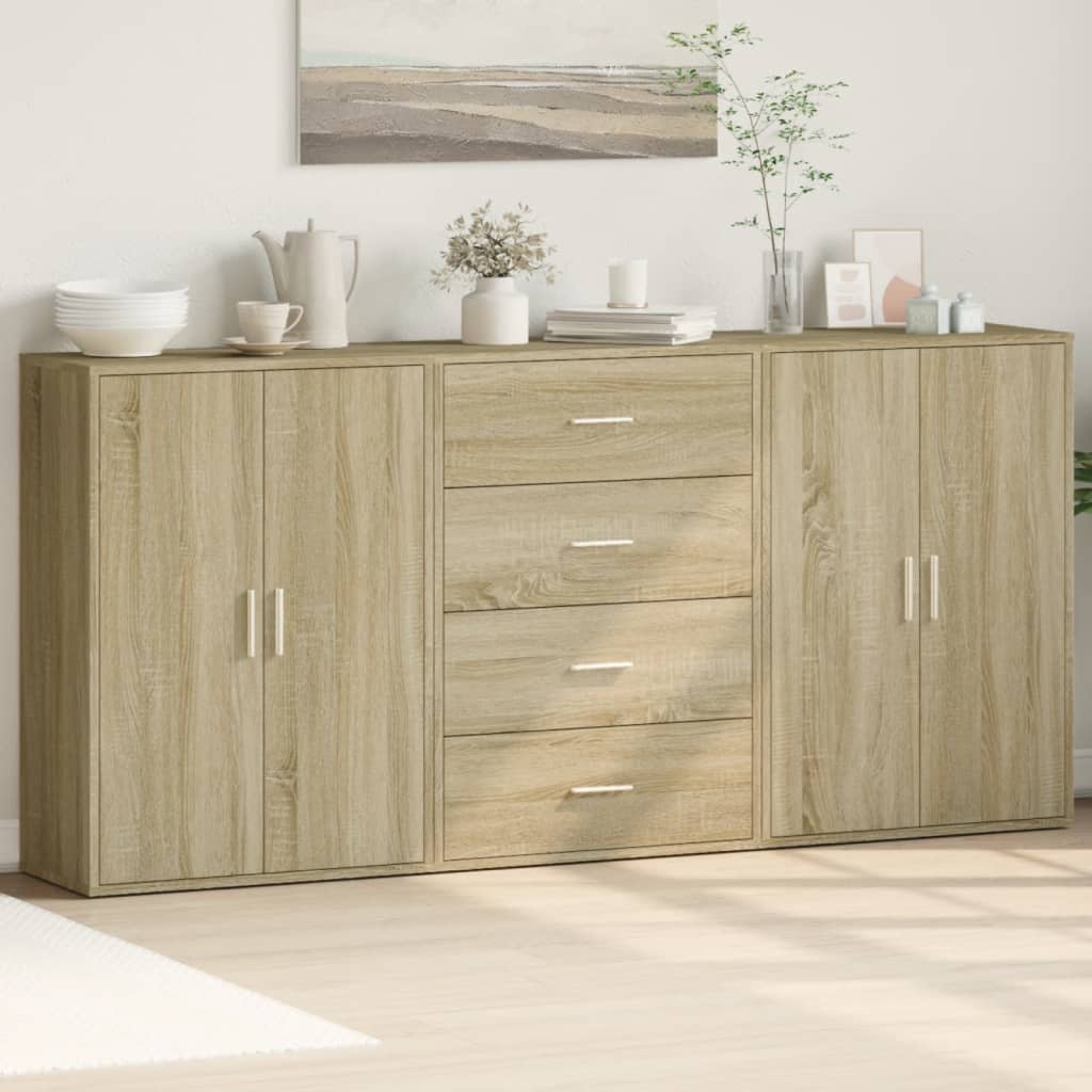 kommoder 3 stk. 60x31x84 cm konstrueret træ sonoma-eg