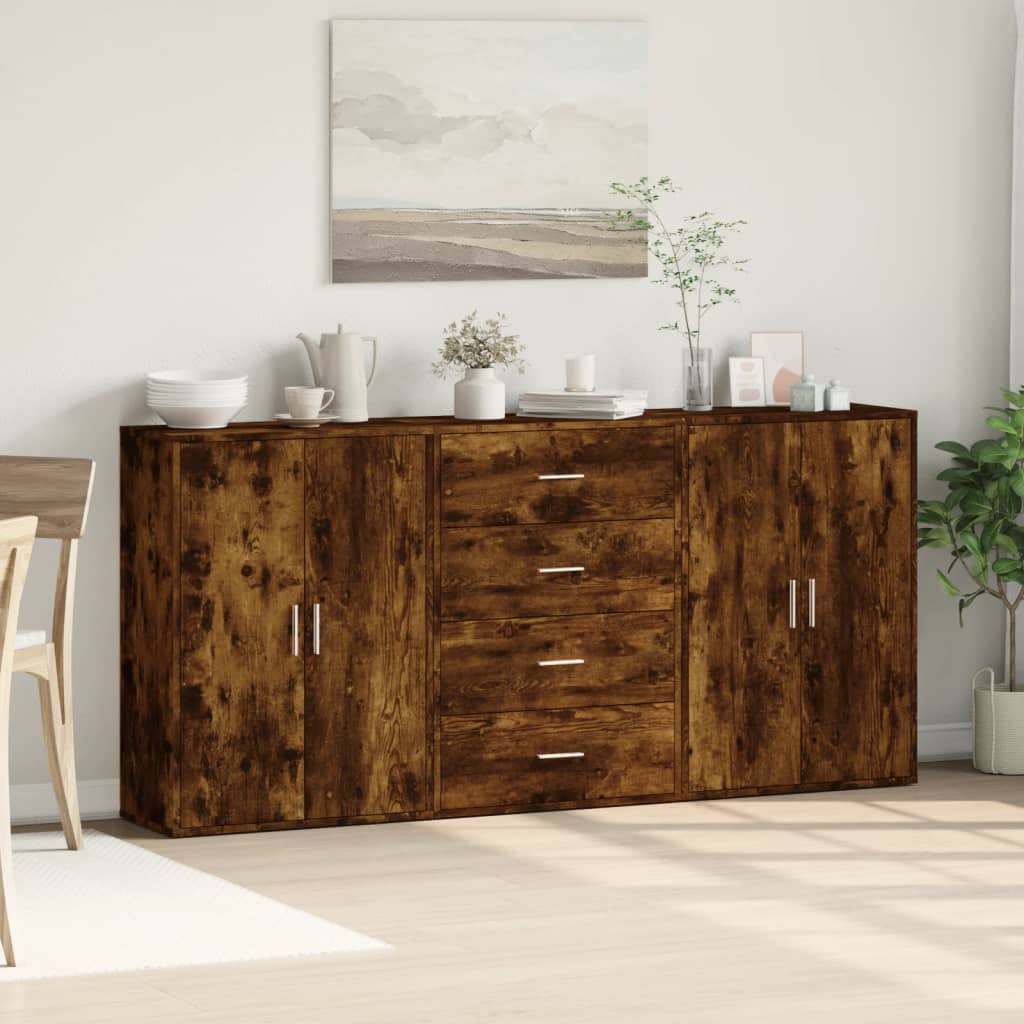 kommoder 3 stk. 60x31x84 cm konstrueret træ røget egetræsfarve