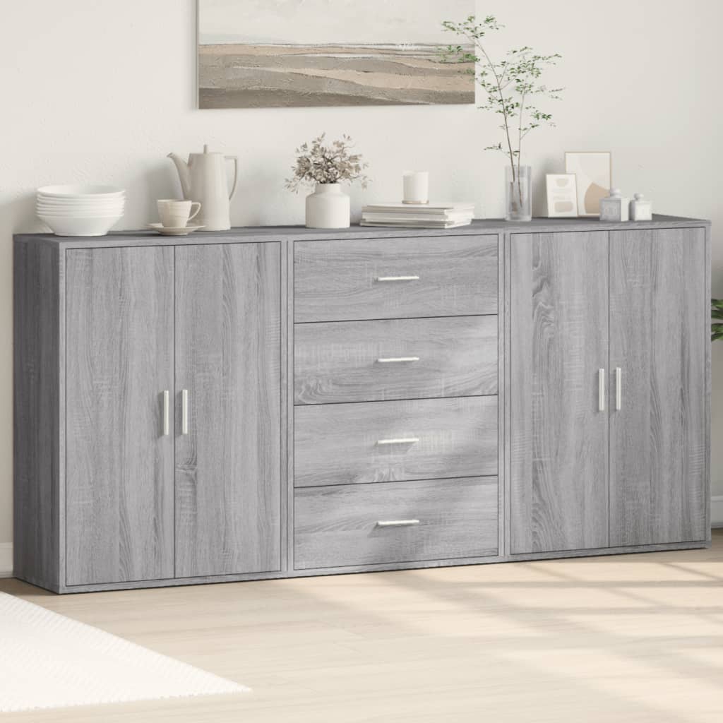 kommoder 3 stk. 60x31x84 cm konstrueret træ grå sonoma-eg