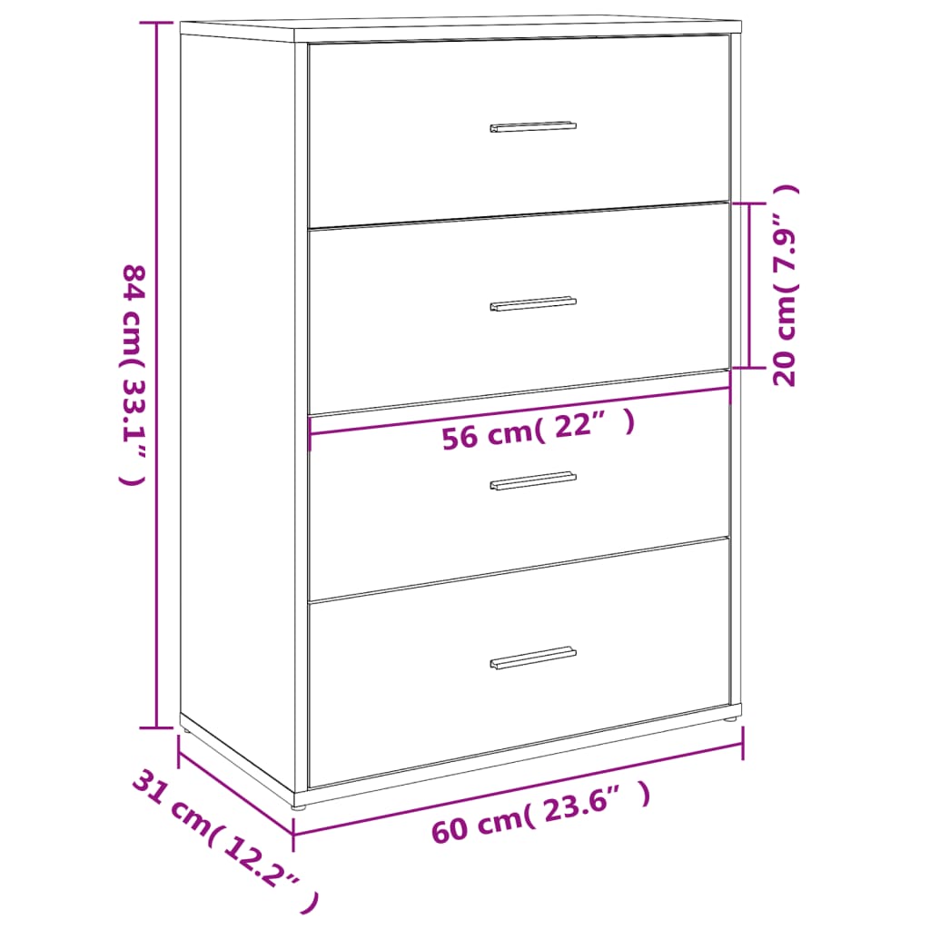 kommoder 2 stk. 60x31x84 cm konstrueret træ sonoma-eg