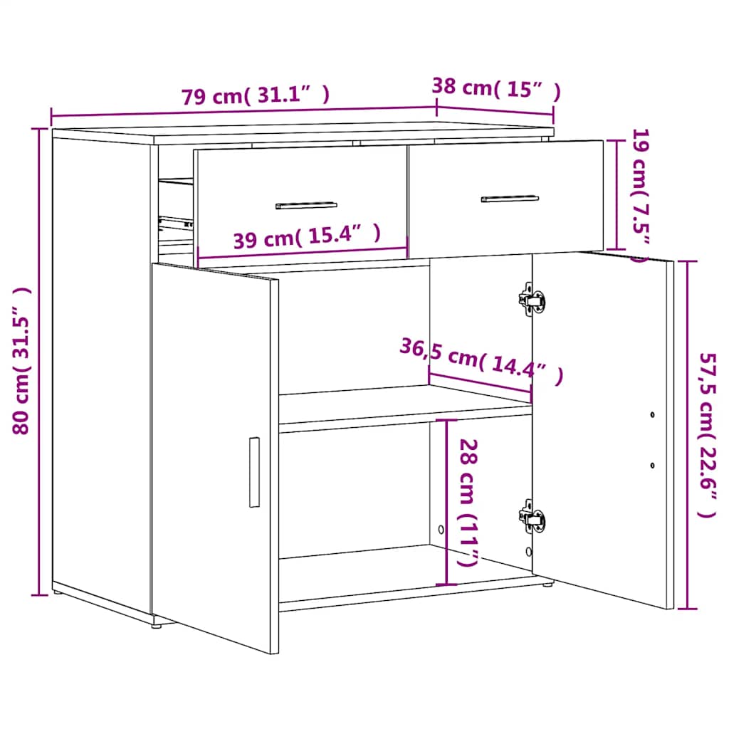 skænke 2 stk. 79x38x80 cm konstrueret træ røget egetræsfarve