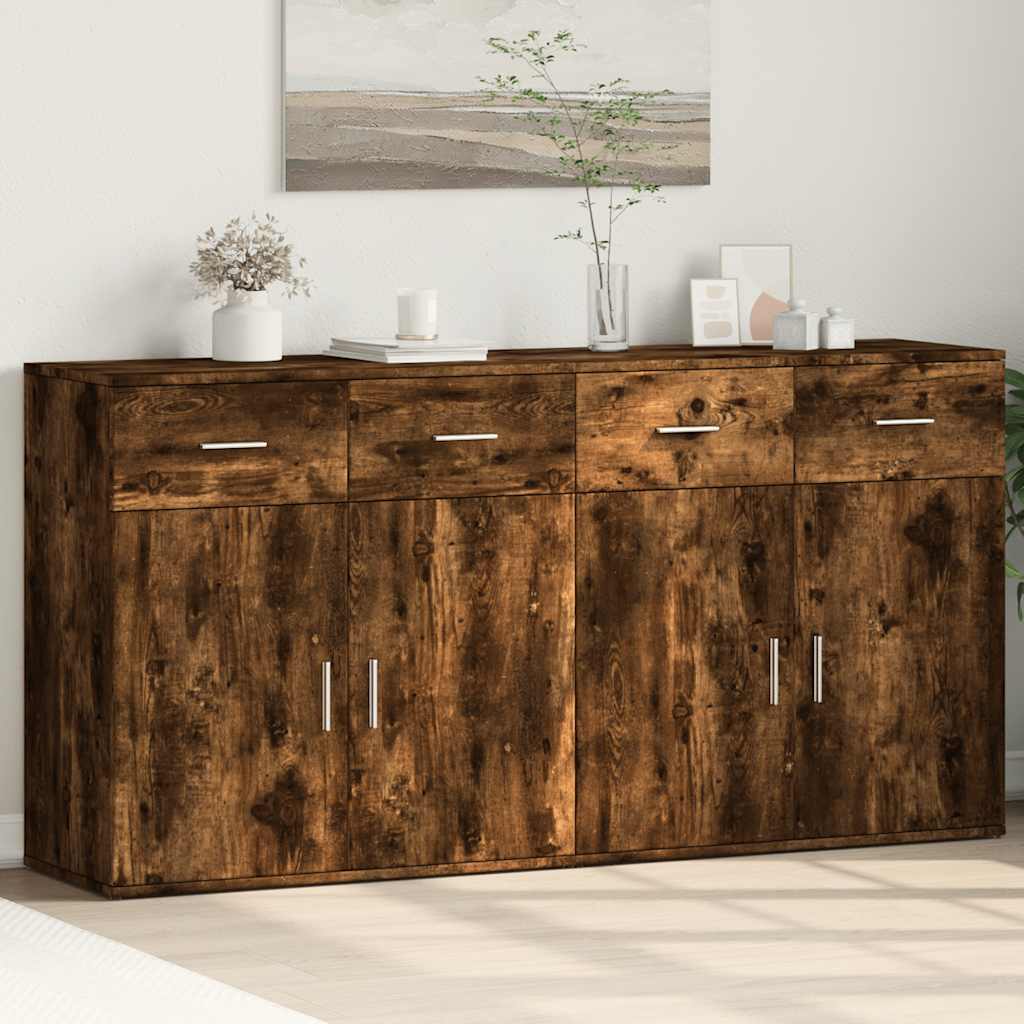 skænke 2 stk. 79x38x80 cm konstrueret træ røget egetræsfarve