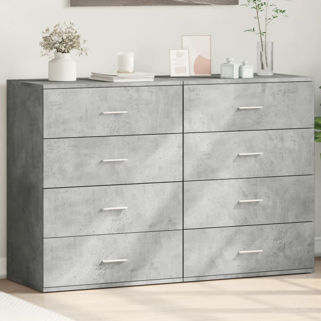 kommoder 2 stk. 60x39x80 cm konstrueret træ betongrå