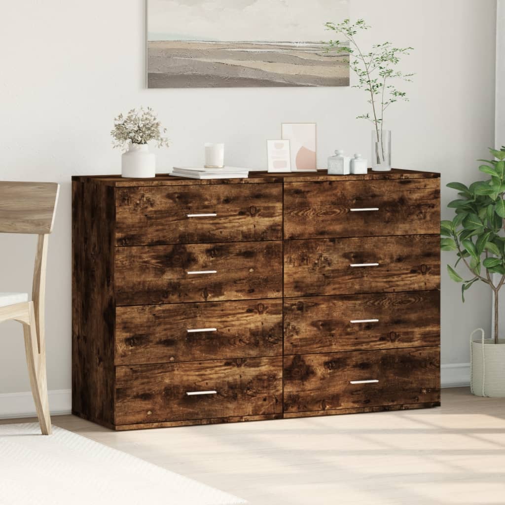 kommoder 2 stk. 60x39x80 cm konstrueret træ røget egetræsfarve