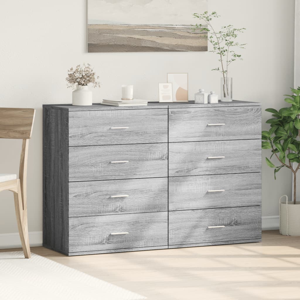 kommoder 2 stk. 60x39x80 cm konstrueret træ grå sonoma-eg