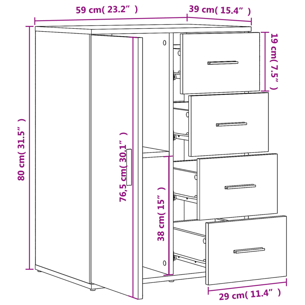 kommoder 2 stk. 59x39x80 cm konstrueret træ hvid