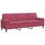 3-personers sofa med pyntepuder 210 cm fløjl vinrød