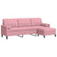 3-personers sofa med fodskammel 210 cm velour lyserød