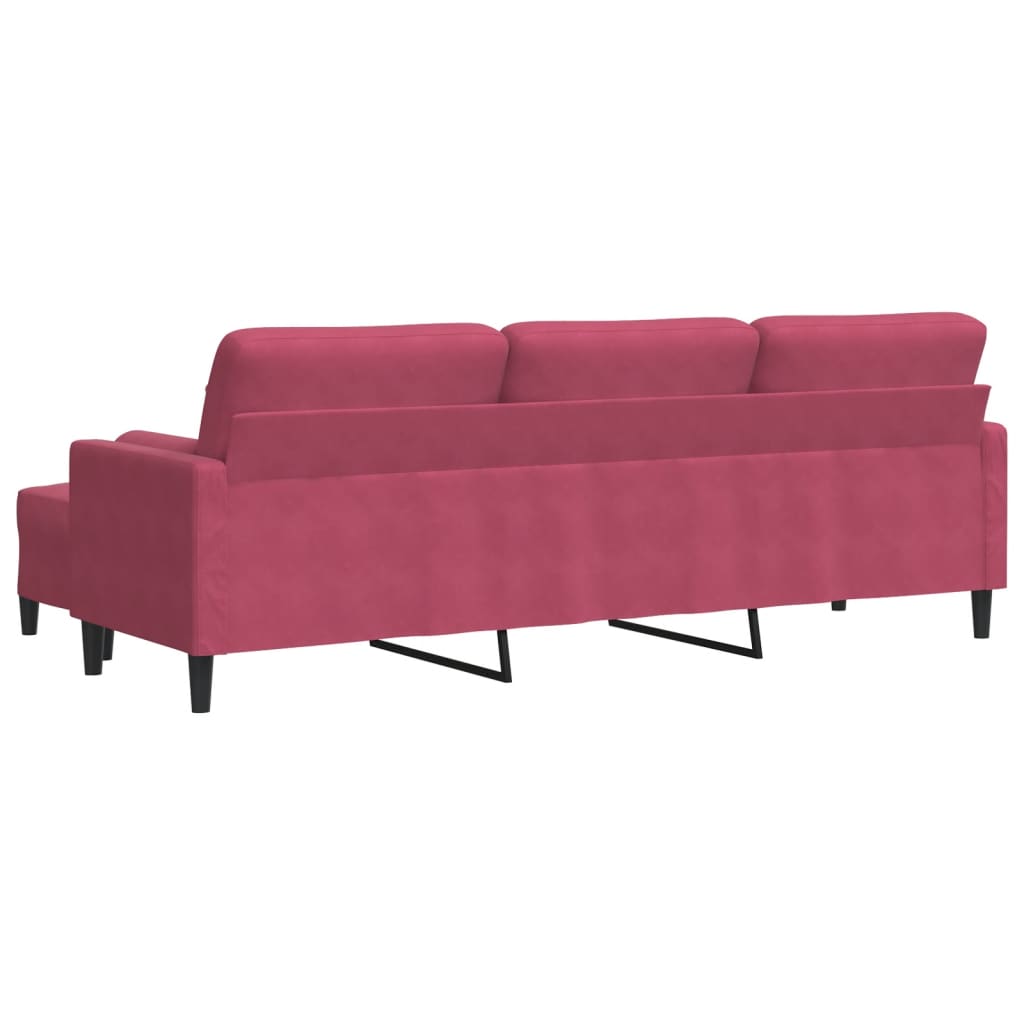 3-personers sofa med fodskammel 210 cm velour vinrød