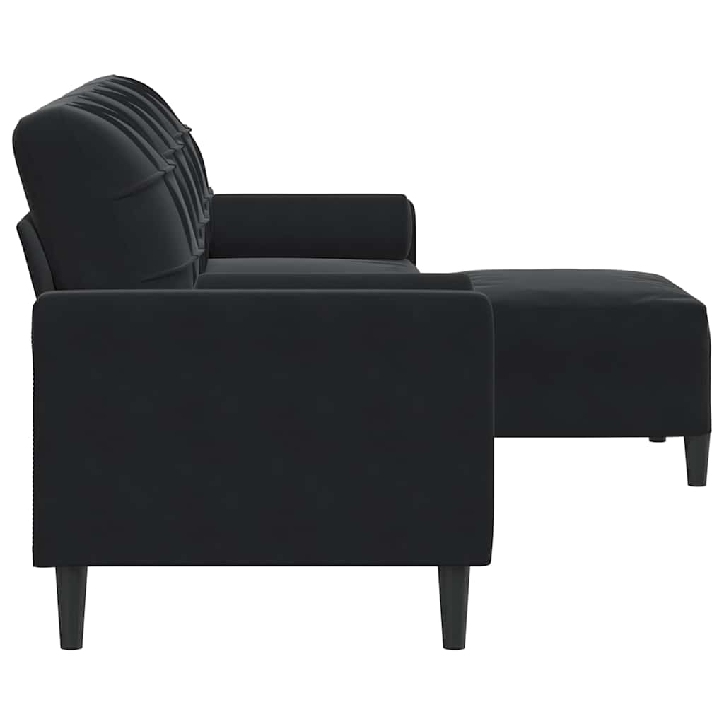3-personers sofa med fodskammel 210 cm velour sort