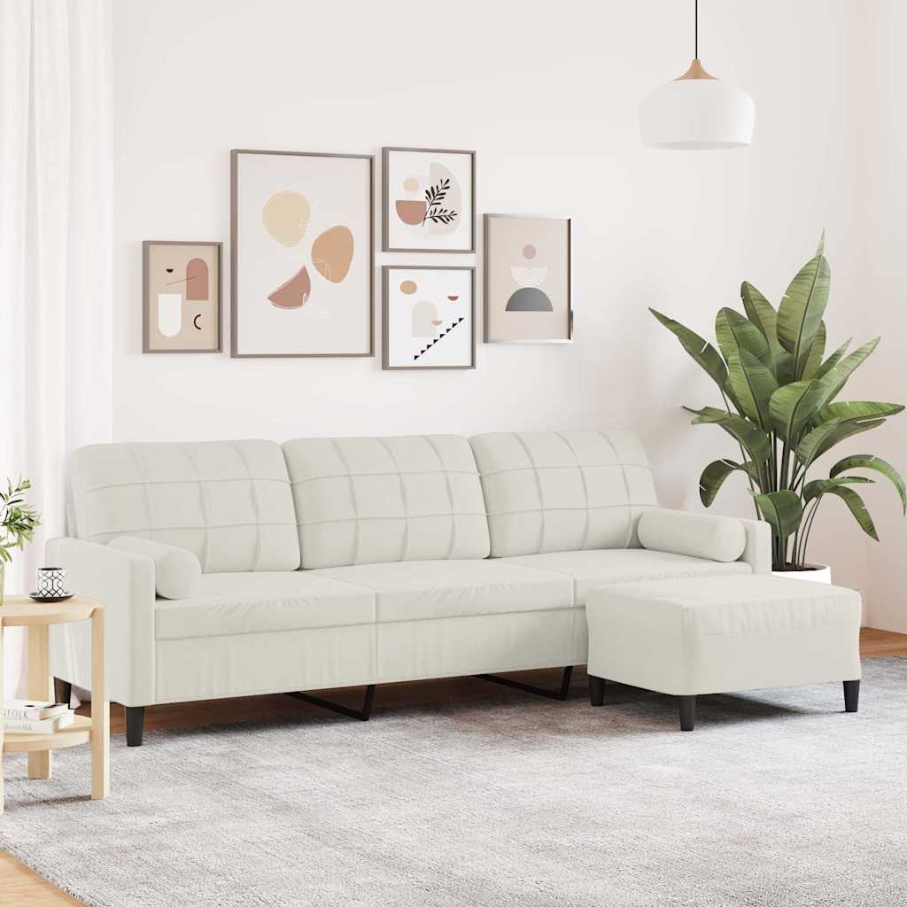 3-personers sofa med fodskammel i velour - cremefarvet, 226 cm