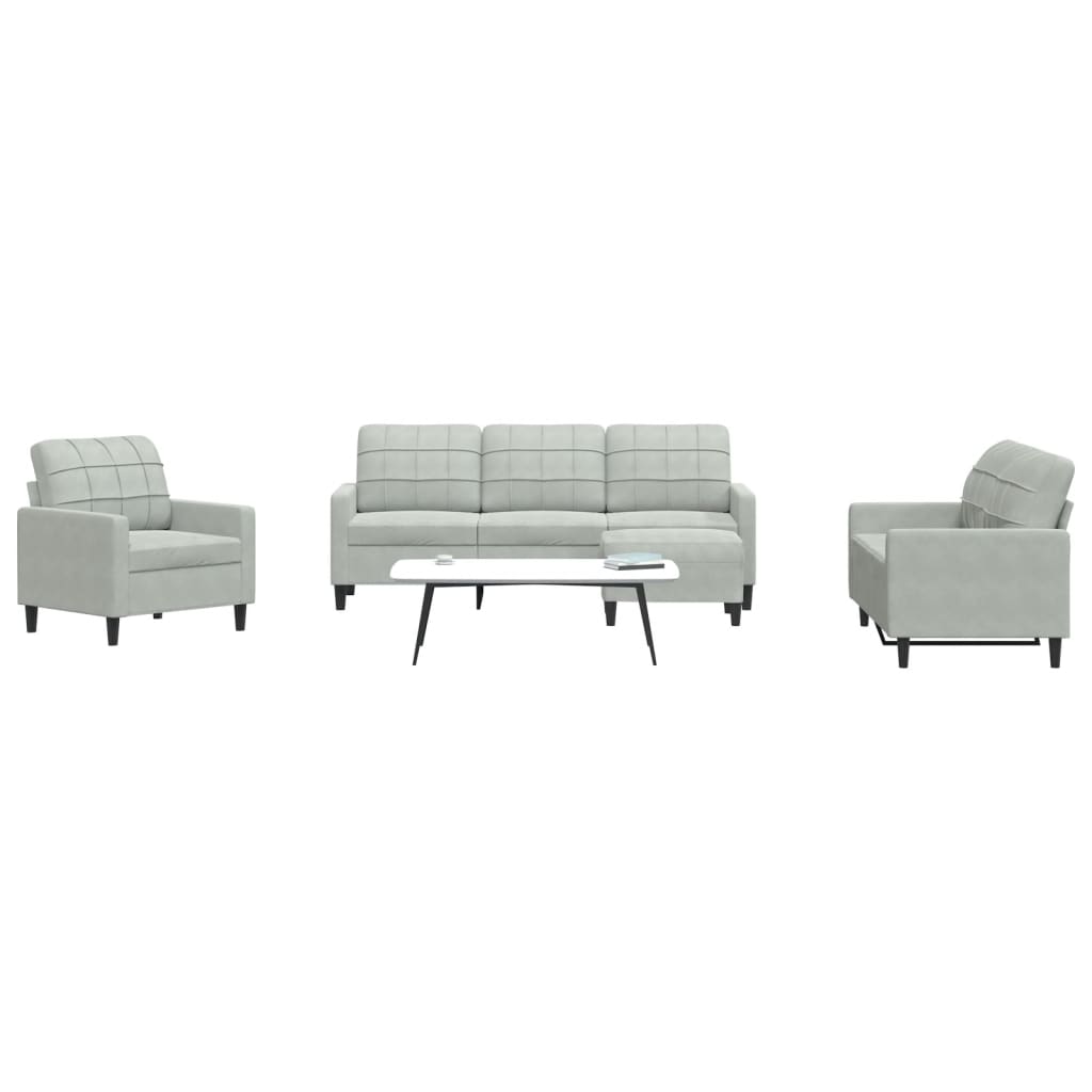 sofasæt 4 dele med hynder velour lysegrå