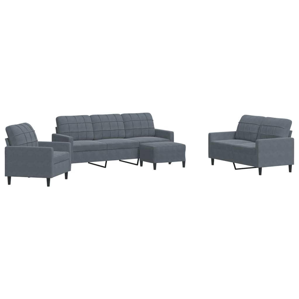 sofasæt 4 dele med hynder velour mørkegrå