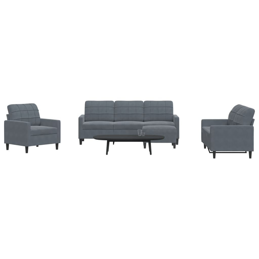 sofasæt 4 dele med hynder velour mørkegrå