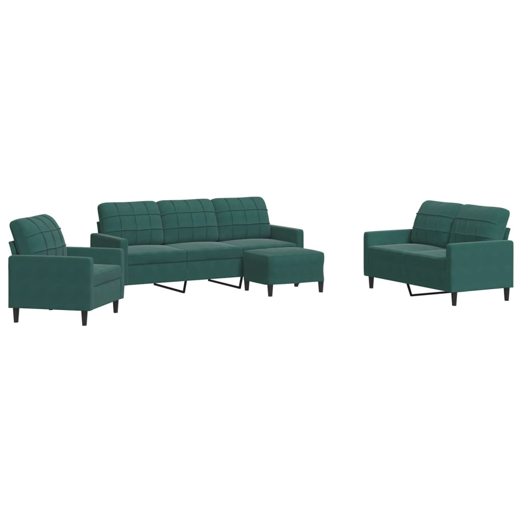 sofasæt 4 dele med hynder velour mørkegrøn