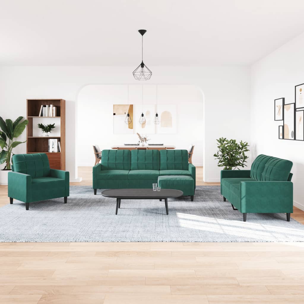 sofasæt 4 dele med hynder velour mørkegrøn