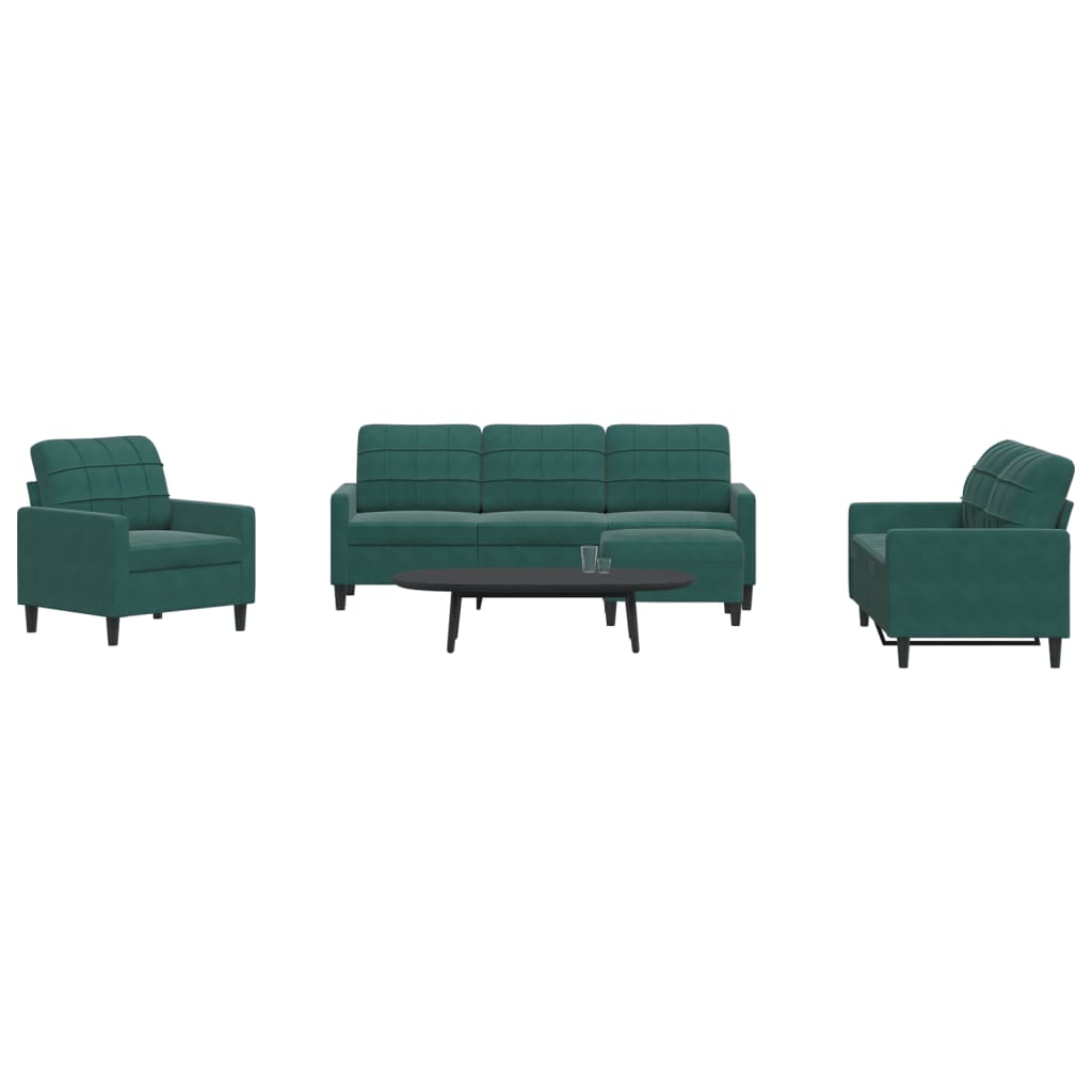 sofasæt 4 dele med hynder velour mørkegrøn