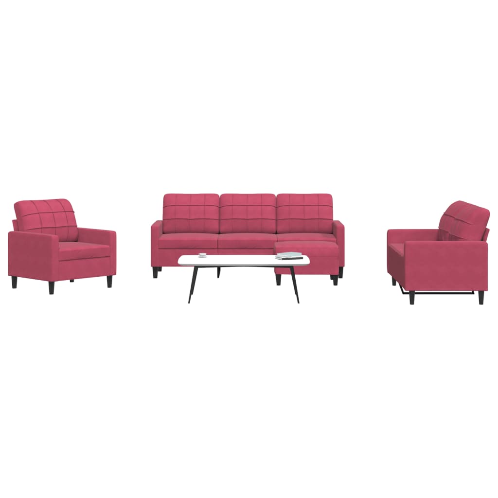 sofasæt 4 dele med hynder velour vinrød