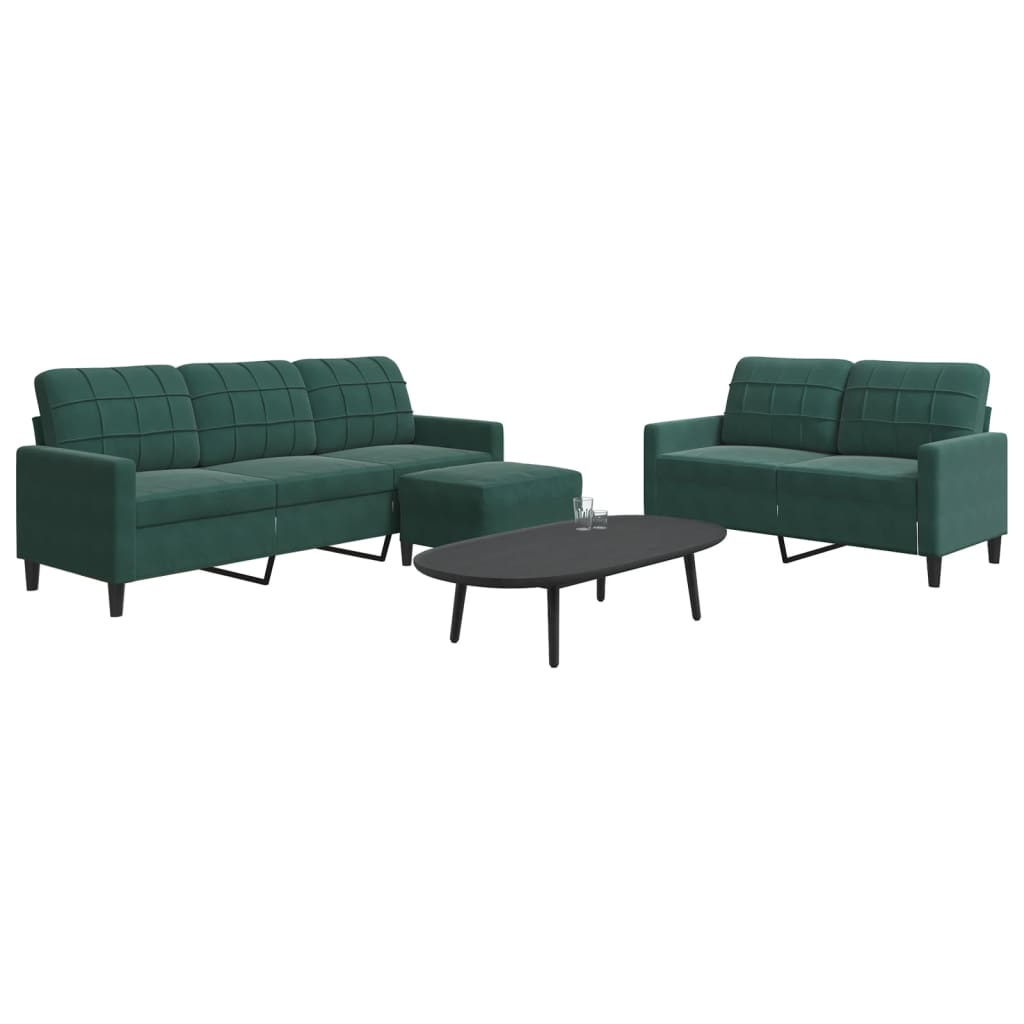 sofasæt 3 dele med hynder velour mørkegrøn