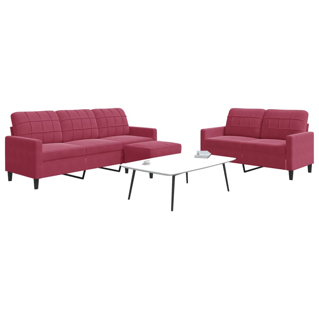 sofasæt 2 dele med hynder velour vinrød