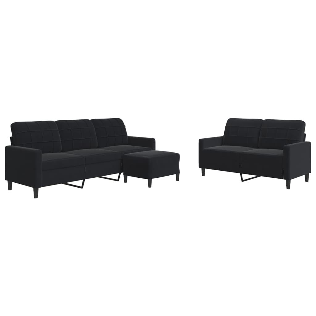 sofasæt 3 dele med hynder velour sort