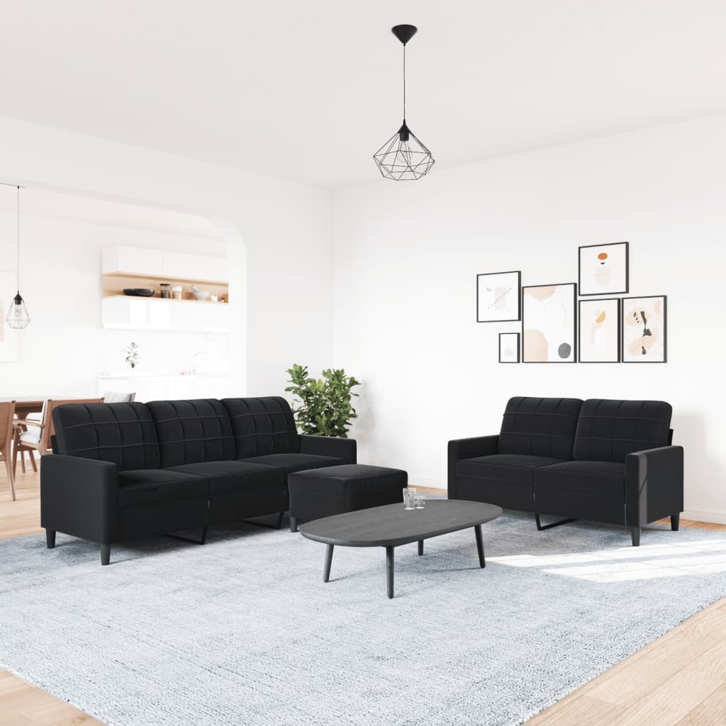 sofasæt 3 dele med hynder velour sort