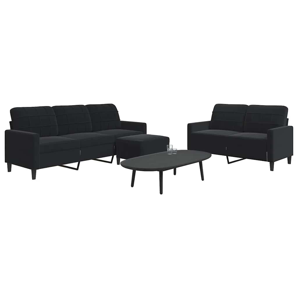 sofasæt 3 dele med hynder velour sort