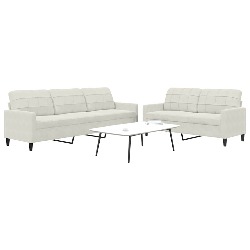 sofasæt 2 dele med hynder velour cremefarvet