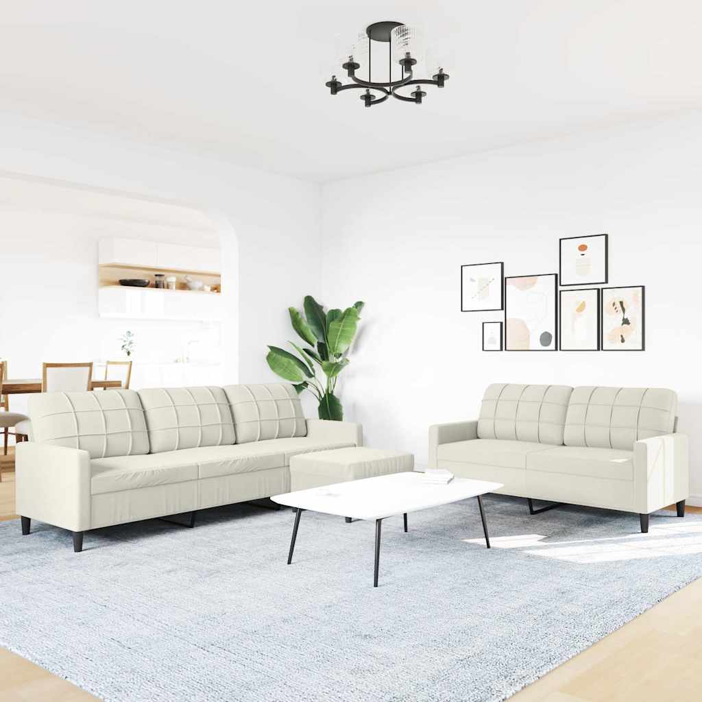 sofasæt 3 dele med hynder velour cremefarvet