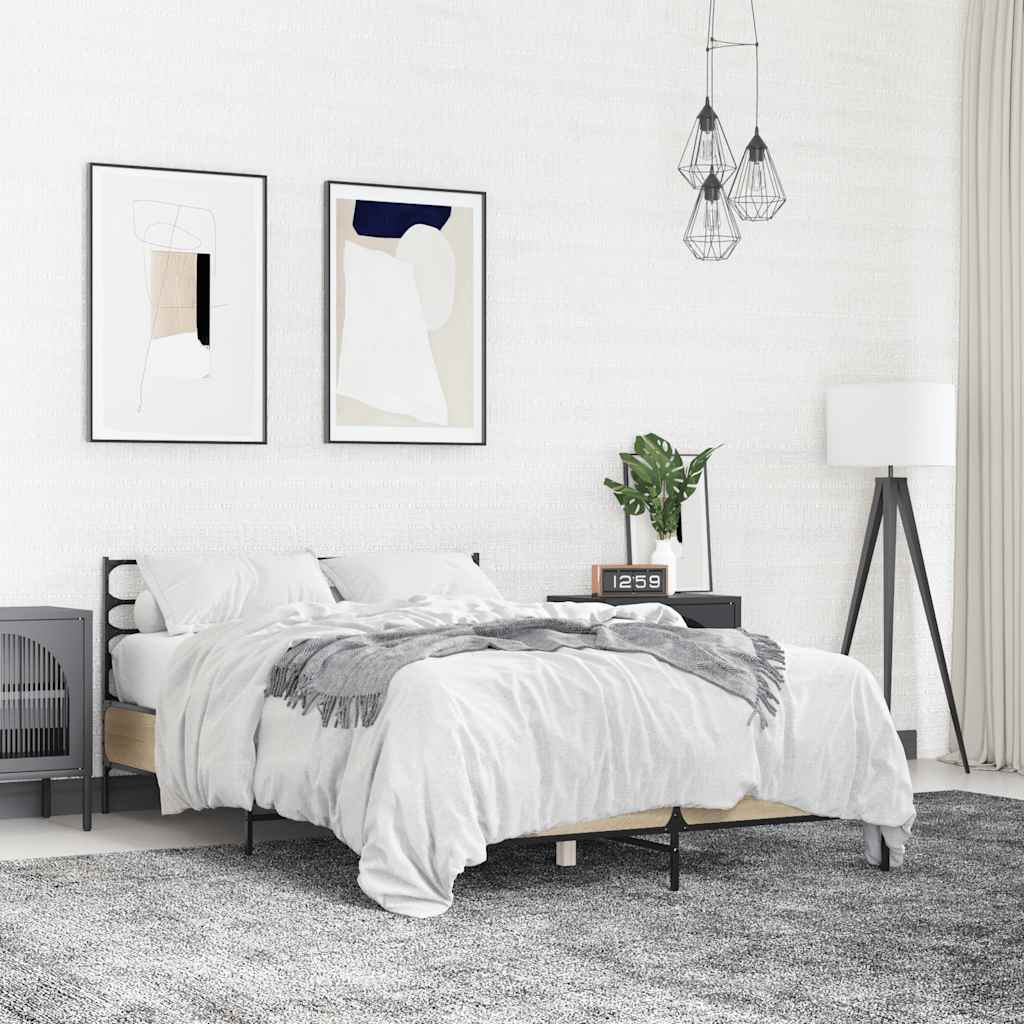 sengestel 140x190 cm konstrueret træ og metal sonoma-eg