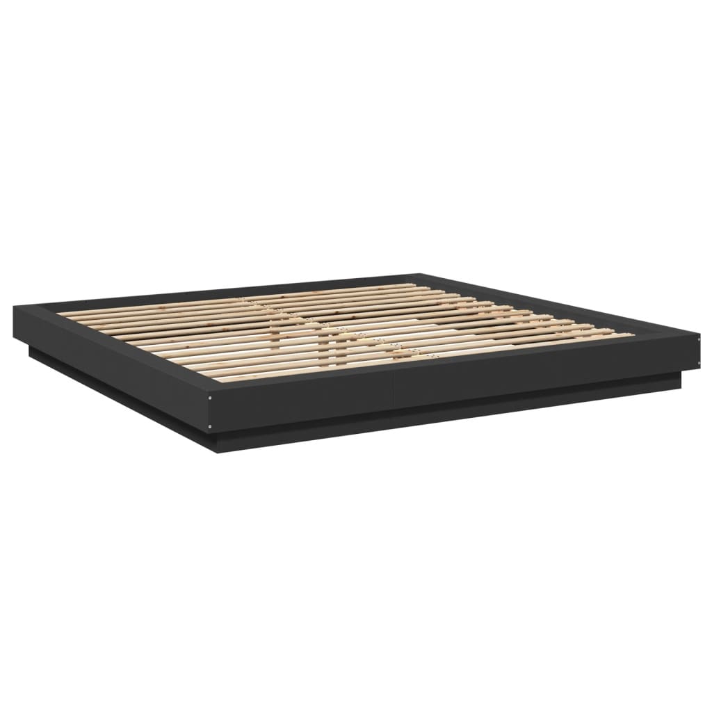 sengeramme med LED-lys 180x200 cm konstrueret træ sort