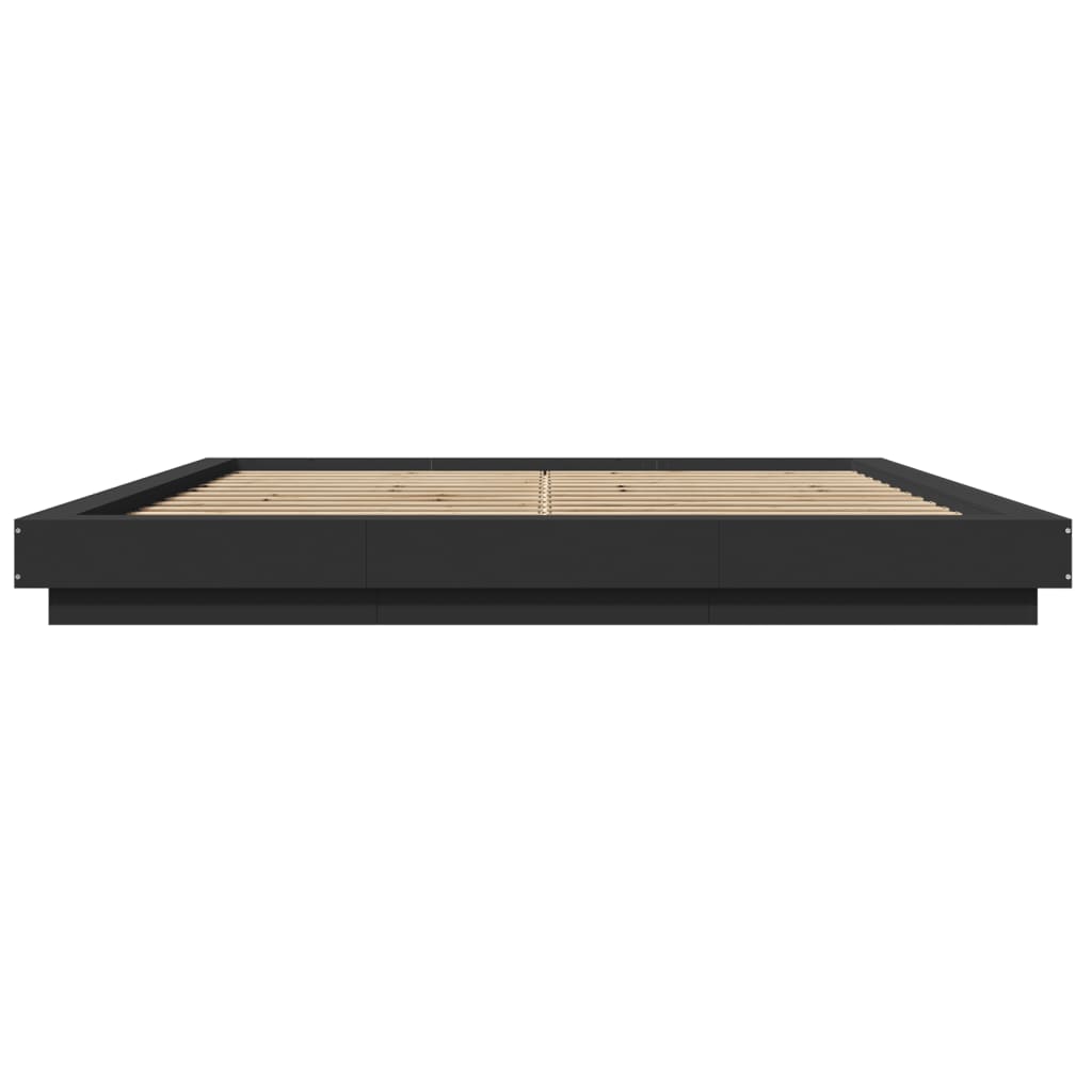 sengeramme med LED-lys 180x200 cm konstrueret træ sort