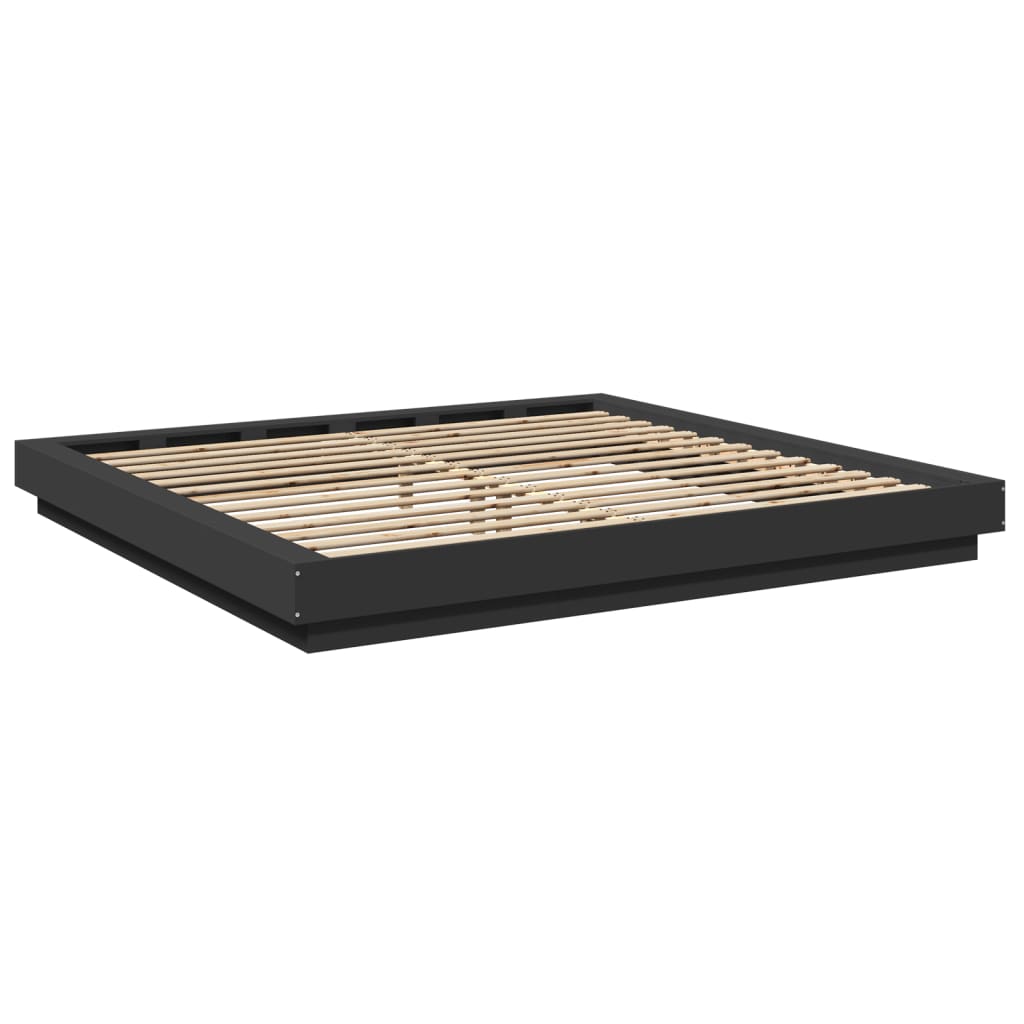 sengeramme med LED-lys 180x200 cm konstrueret træ sort